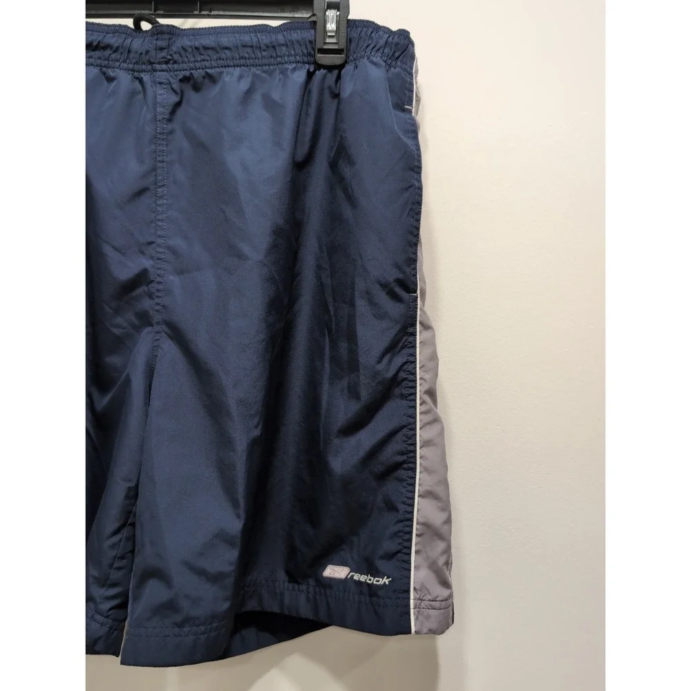 Vintage Reebok Men's Y2K Gorpcor Navy Basketball Shorts With Gray Stripe Size XL